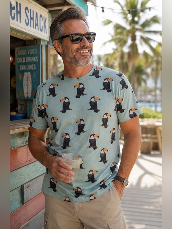 Knickerbocker Other - 100% Cotton Toucan Print Tropical Tee Men’s Large Seafoam Green